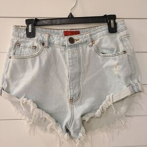 Signature 8 High-Rise Distressed White Denim Shorts Size Large